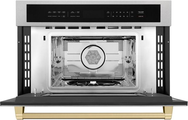 ZLINE Autograph Edition 30" 1.6 Cu. Ft. Satin Stainless Steel Built-In Convection Microwave Oven with Champagne Bronze Accents-1