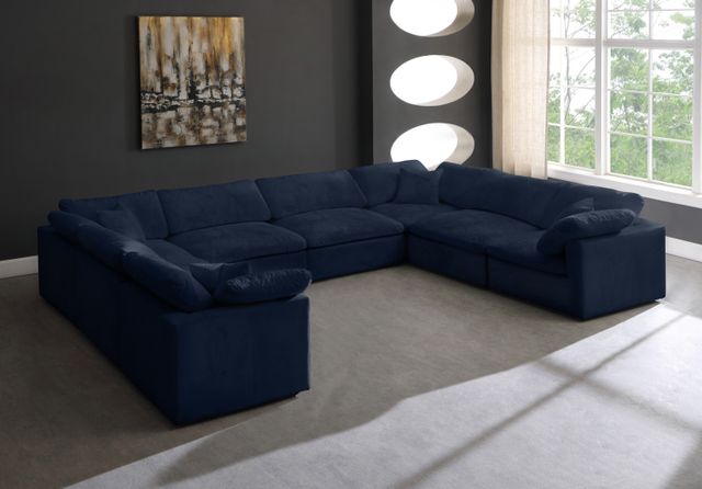 Meridian Furniture Cozy 8-Piece Navy Velvet Cloud Modular Sectional-1