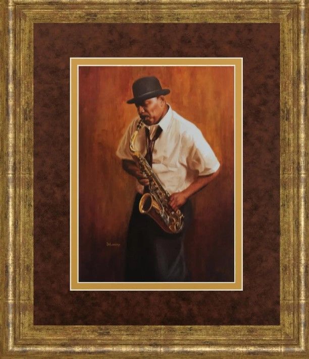 Classy Art Sax Man By Delancy Framed Print Wall Art-1