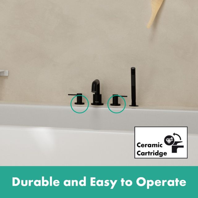 Hansgrohe Tecturis S Matte Black 4-Hole Roman Tub Set Trim with 1.75 Handshower-2