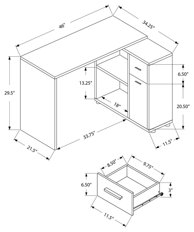 Monarch Specialties Inc. White 46" Computer Desk With A Storage Cabinet-3