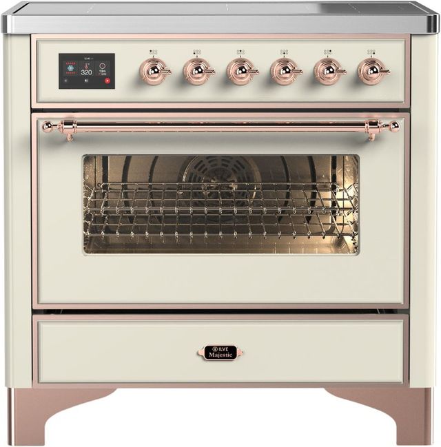 Ilve® Majestic III 36" Antique White Pro Style Induction Range with Triple Glass Door and Copper Trim-0