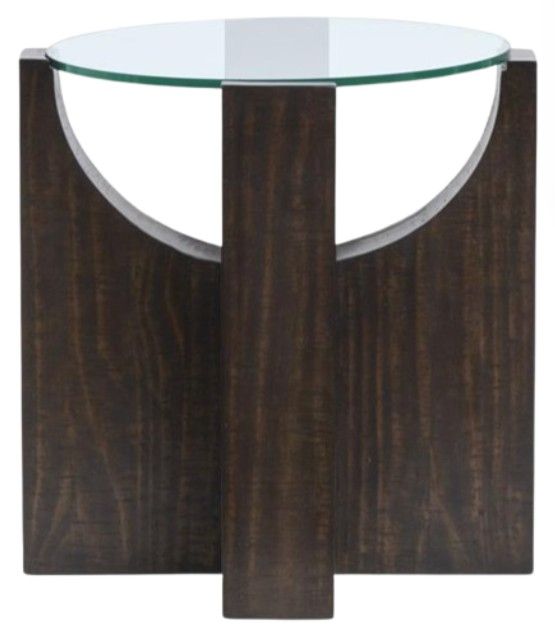 Magnussen Home® Beckham Glass Top Round End Table with Rustic Tavern Base-2