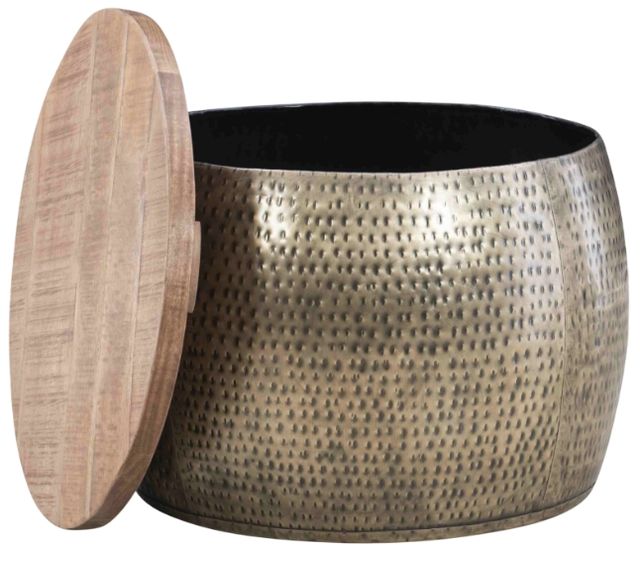 Powell® Dreyfus Brown Drum Table with Brass Base-1