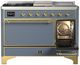 Ilve® Majestic III 48" Blue Gray Pro Style Dual Fuel Liquid Propane Range with 5 Black Brass Burners and Brass Trim-3
