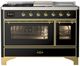 Ilve® Majestic III 48" Glossy Black Pro Style Dual Fuel Natural Gas Range with 5 Black Brass Burners and Brass Trim-0