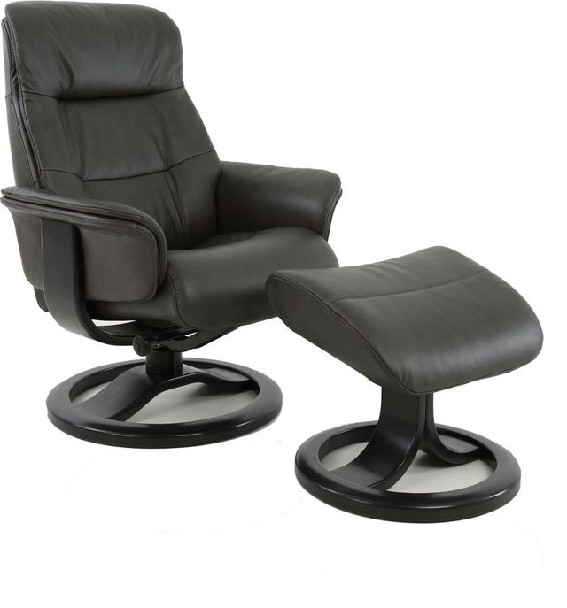Fjords® Classic Comfort Anne "R-Base" Storm Chocolate Large Swivel Recliner with Footstool-0