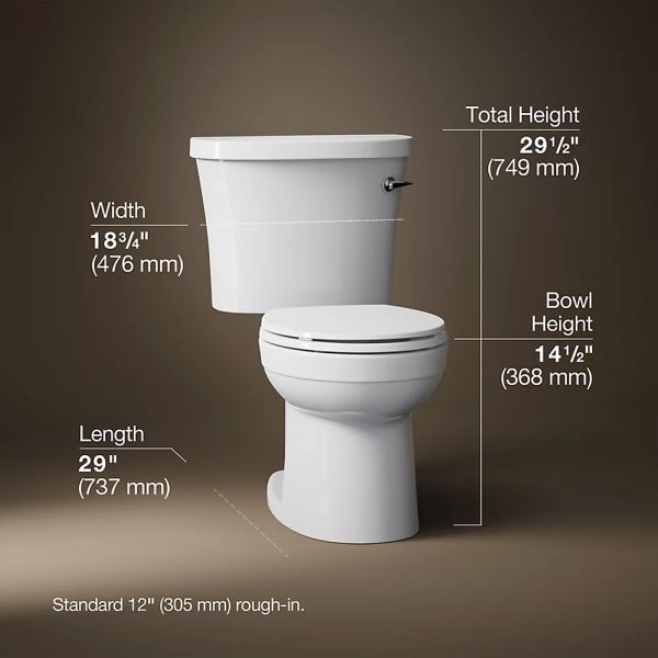 KOHLER® Kingston™ White 2-Piece Right-Hand Trip Round-Front Toilet, 1.28 Gpf-4