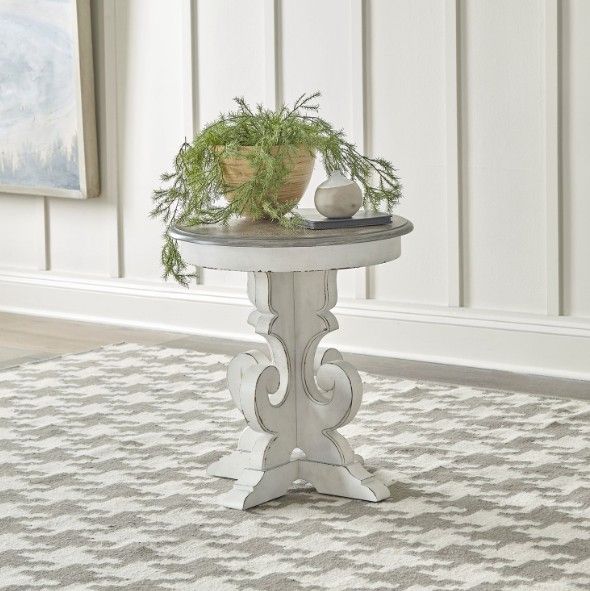 Liberty Furniture Magnolia Manor Weathered Bark Round End Table with Antique White Base-1