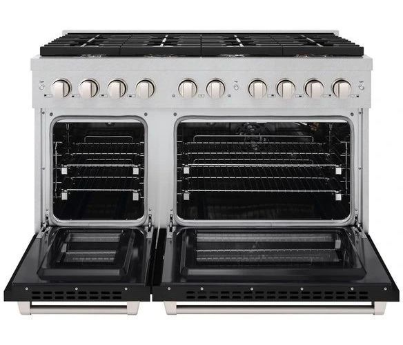 ZLINE 48" Satin Stainless Steel Pro Style Gas Range with Black Matte Door-1
