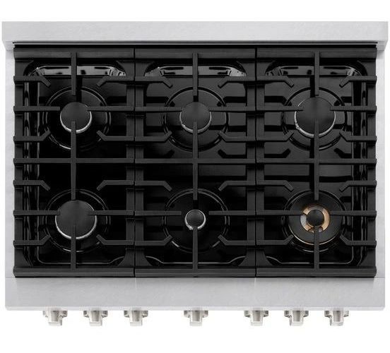 ZLINE 36" Satin Stainless Steel Pro Style Gas Range with White Matte Door-3