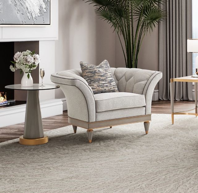 Michael Amini® St. Charles Glass Chairside Table with Bronze/Dove Gray Base-1