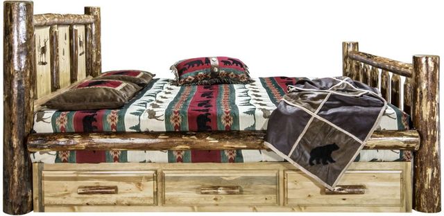 Montana Woodworks® Glacier Country Stain & Clear Lacquer California King Storage Bed with Laser Engraved Elk Design-2