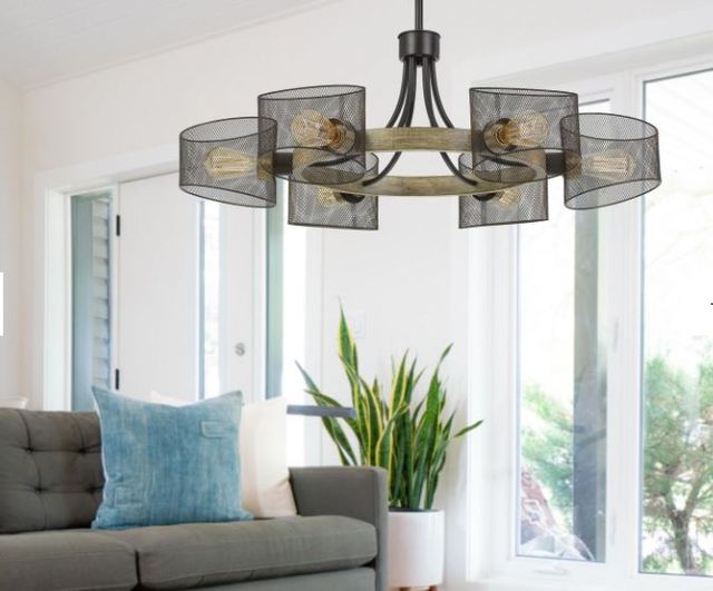 Cal® Lighting & Accessories Dronten Brushed Black/Wood Chandelier-1