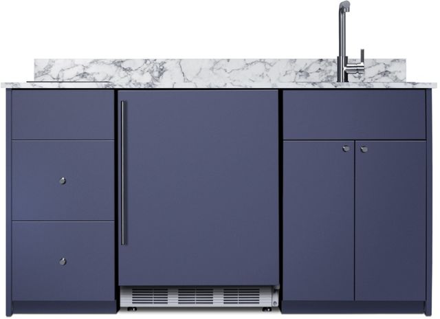 Summit® TurnKey Caldera Kitchen 63" Midnight Navy Kitchenette with 5 Cu. Ft. Undercounter the Refrigerator, Induction Cooktop and Sink with Faucet-0