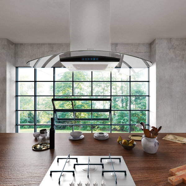 Elica Techne Series Cingoli 42" Stainless Steel with Black Glass Island Range Hood