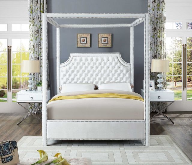 Meridian Furniture Rowan White Queen Upholstered Canopy Bed-2