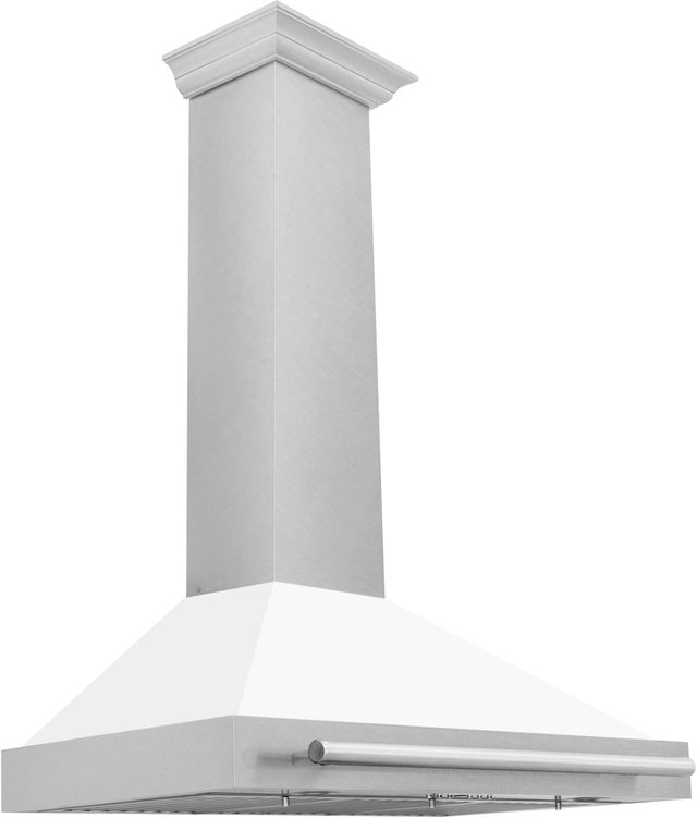 ZLINE 36" Fingerprint Resistant Satin Stainless Steel Convertible Wall Mount Range Hood with White Matte Shell and Stainless Steel Handle-2