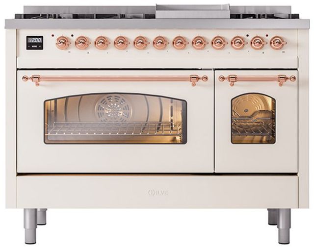 Ilve® Nostalgie II Series 48" Antique White Pro Style Dual Fuel Range-1