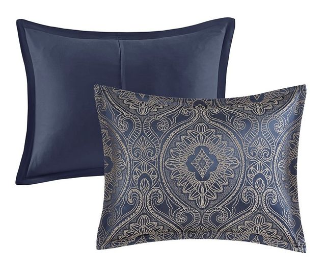 Olliix by Madison Park Tristen 7 Piece Navy California King Jacquard Comforter Set-1