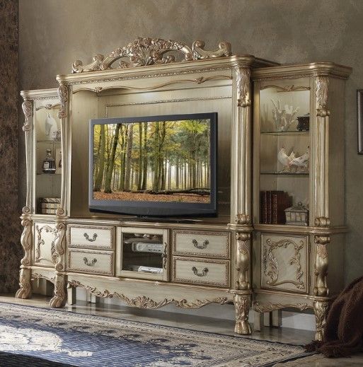 ACME Furniture Dresden Bone/Gold Patina Entertainment Center-1