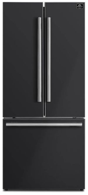 Front view of the FORNO® Espresso Gallipoli 30 in. 17.5 Cu. Ft. Black Counter Depth French Door Refrigerator