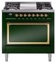 Ilve® Nostalgie II Noblesse 36'' Emerald Green Pro Style Dual Fuel Range with Brass Trim-0
