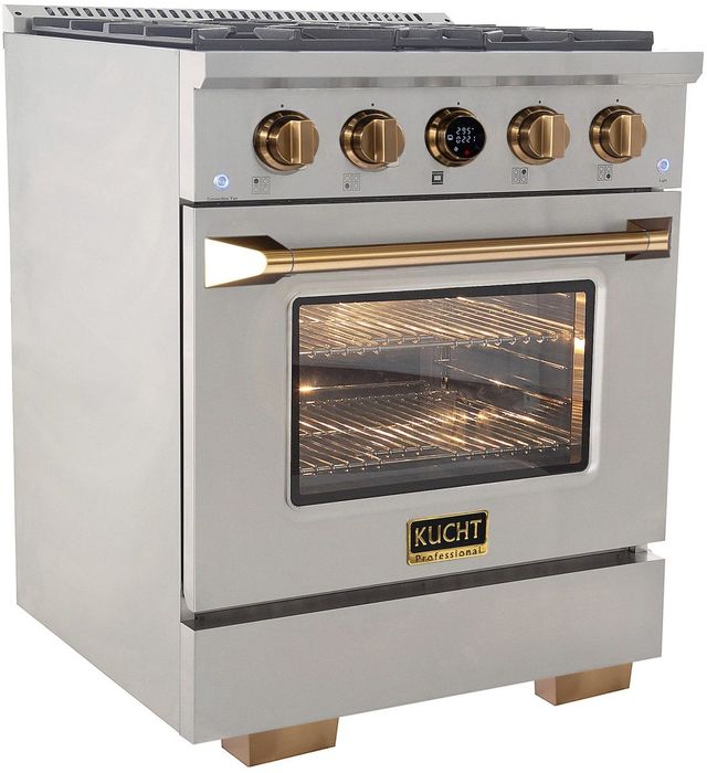 Kucht Professional KX Series 30" Stainless Steel Pro Style Dual Fuel Range with Gold Accents and Kucht Horus Thermostat-3