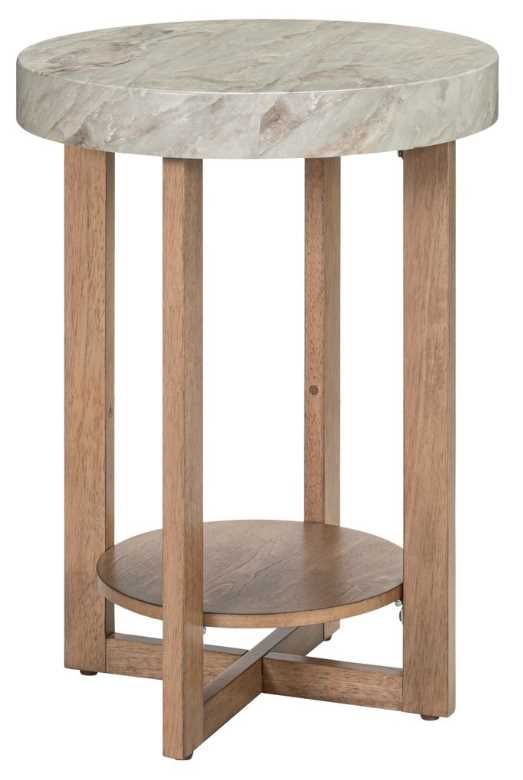 Liberty Furniture Danby Alabaster Chairside Table with Nutmeg Base-0
