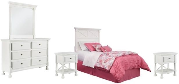 Signature Design by Ashley® Kaslyn 5-Piece White Twin Panel Headboard Bed Set-0