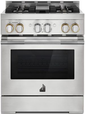 Front view of the JennAir® RISE™ 30" Stainless Steel Slide In Natural Gas Range