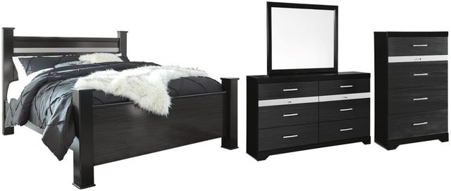 Signature Design by Ashley® Starberry 4-Piece Black King Poster Bed Set-0