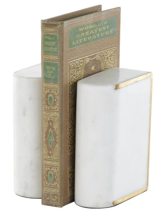 Deco Marche 2-Piece White Rectangular Curved Bookends Set-0