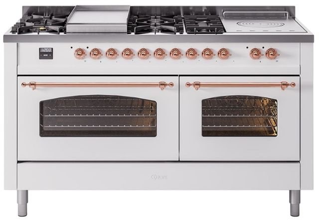 Ilve® Nostalgie II Series 60" White Pro Style Dual Fuel Range-0
