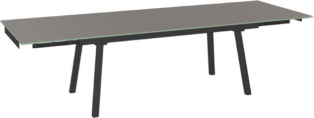 Amisco Customizable Lewis 112" Rectangular Extendable Table with 0.5" Taupe Glass Top and 2 Leaves-1