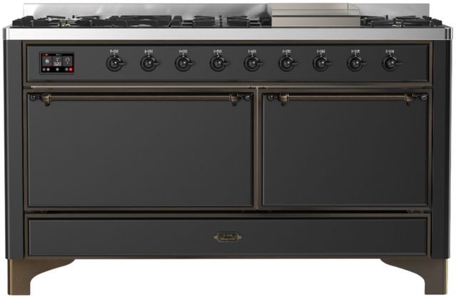 Ilve® Majestic III 60" Graphite Matte Pro Style Dual Fuel Natural Gas Range with Solid Door and Burnished Trim-0