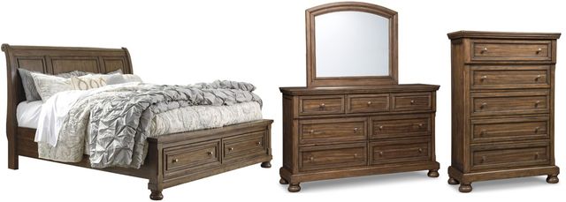 Signature Design by Ashley® Flynnter 4-Piece Medium Brown California King Sleigh Bed Set-0