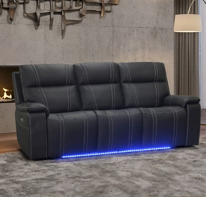 New Classic® Home Furnishings Hartley Black Leather Power Reclining Sofa with Power Headrest and Footrest