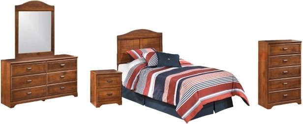 Signature Design by Ashley® Barchan 5-Piece Medium Brown Twin Panel Headboard Bedroom Set-0
