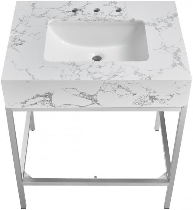 Meridian Furniture Marmo White/Brushed Chrome 30" Bathroom Vanity-3