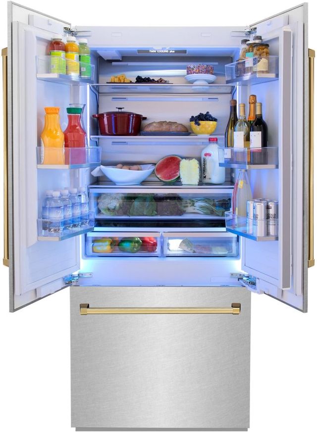 ZLINE Autograph Edition 36" 19.6 Cu. Ft. Satin Stainless Steel Built-In Counter Depth French Door Refrigerator-3