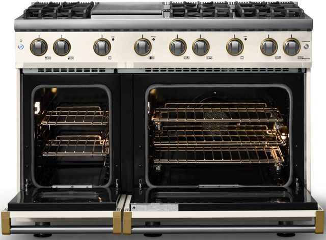 Viking® 5 Series 48" Pure White Pro Style Gas (LP) Range with Brushed Brass Trim-1