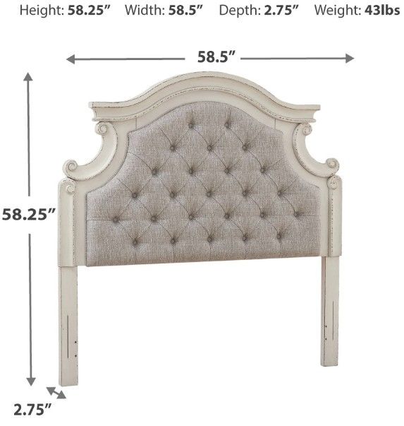 Signature Design by Ashley® Realyn Beige/Chipped White Full Upholstered Panel Headboard-4