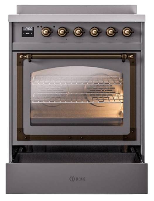 Ilve® Nostalgie II Noblesse 30'' Graphite Matte Pro Style Induction Range with Burnished Trim-3