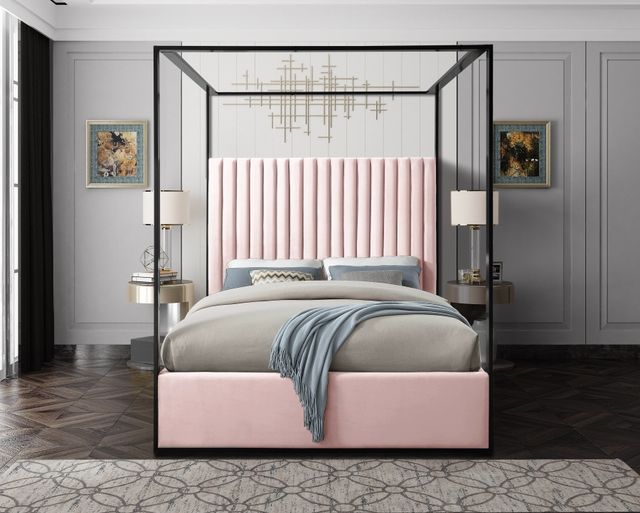 Meridian Furniture Jax Pink King Upholstered Canopy Bed-2