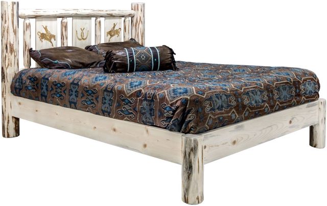 Montana Woodworks® Montana Collection Clear Lacquer Twin Platform Bed with Laser Engraved Bronc Design-0