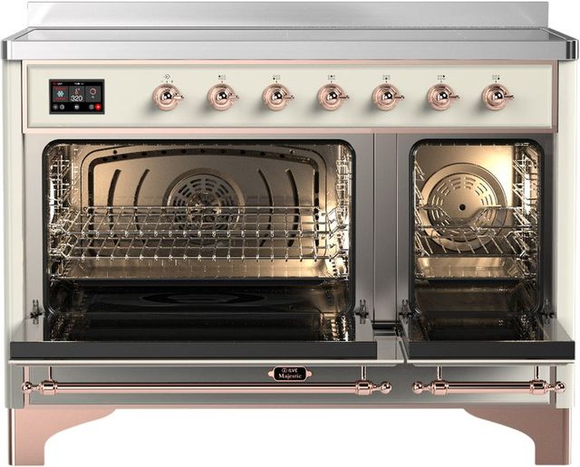 Ilve® Majestic III 48" Antique White Pro Style Induction Range with 6 Elements and Copper Trim-1