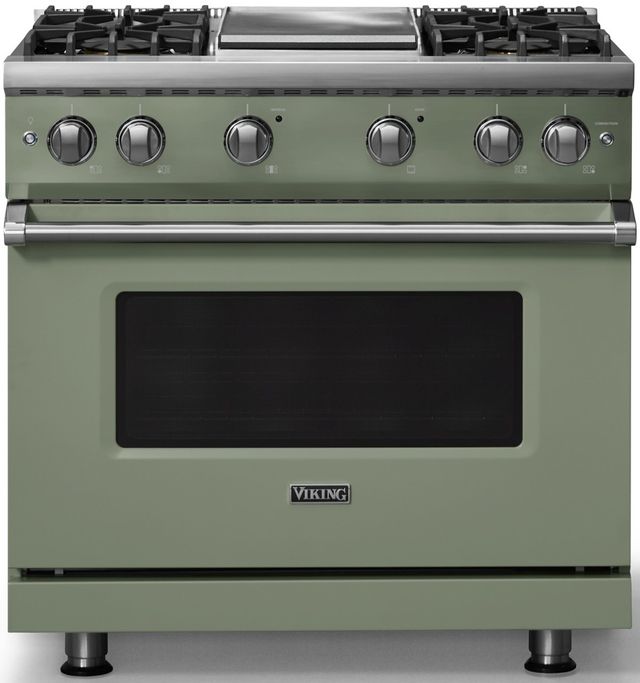 Viking® 5 Series 36" Eucalyptus Pro Style Gas (NG) Range with Polished Chrome Trim-0