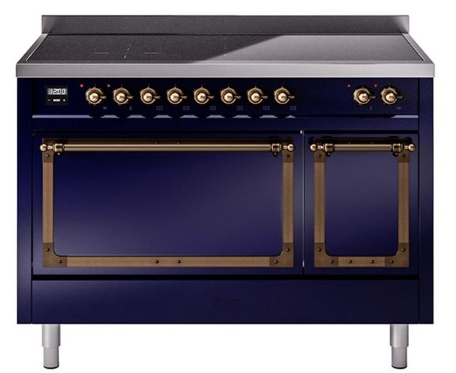 Ilve® Nostalgie II Noblesse 48'' Midnight Blue Pro Style Induction Range with Burnished Trim-0