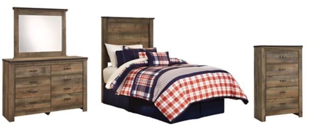Signature Design by Ashley® Trinell 4-Piece Brown Twin Panel Headboard Bed Set-0